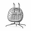 Doppel-Hängesessel aus Stahl und Polyrattan mit Polyesterkissen, Grau
