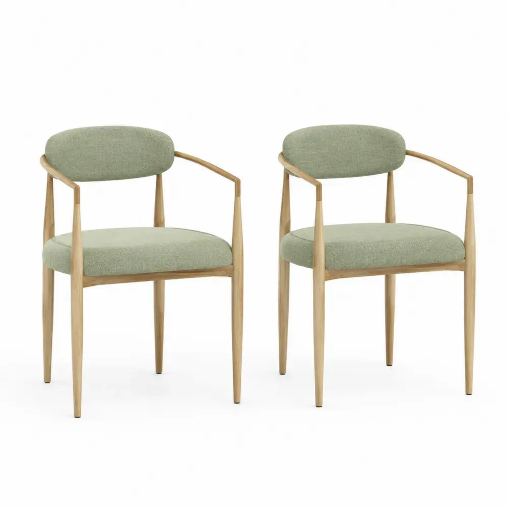 Esszimmerstühle Set aus Eiche und Polyester Stoff Grün 2er-Set