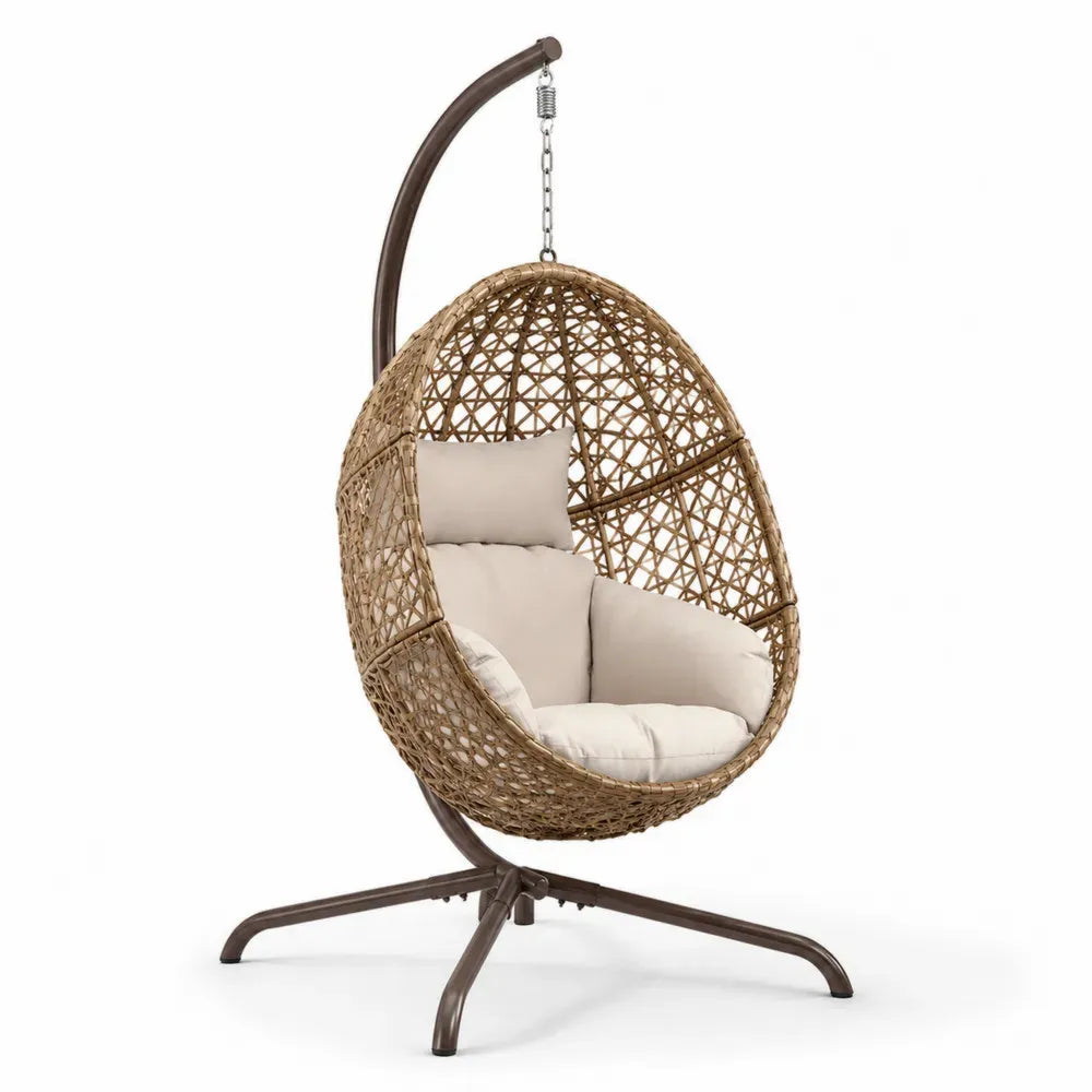 Hängesessel aus Polyrattan mit Stahlgestell, Beige