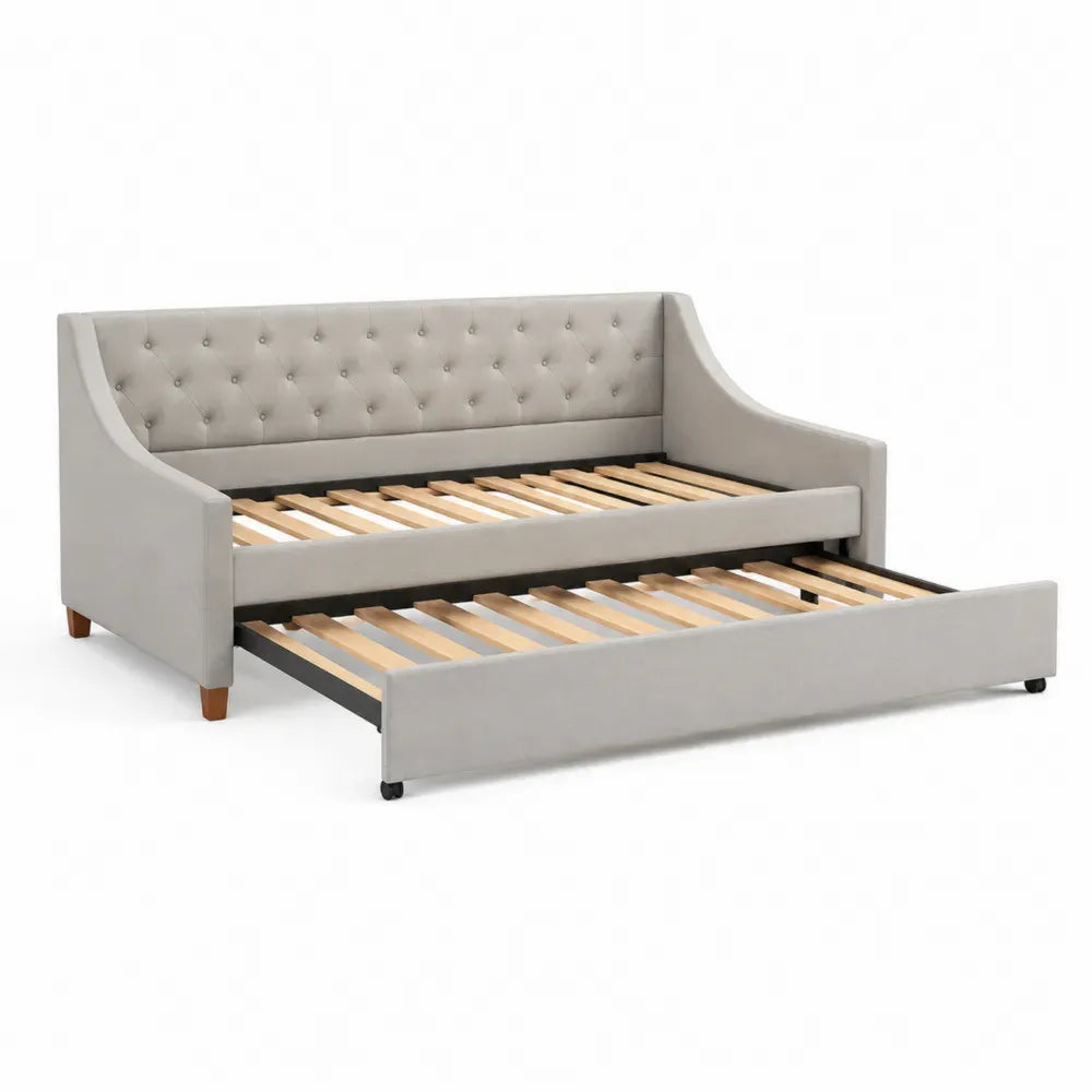 Tagesbett mit Ausziehbett Holz/Polyester 200x90 cm Grau