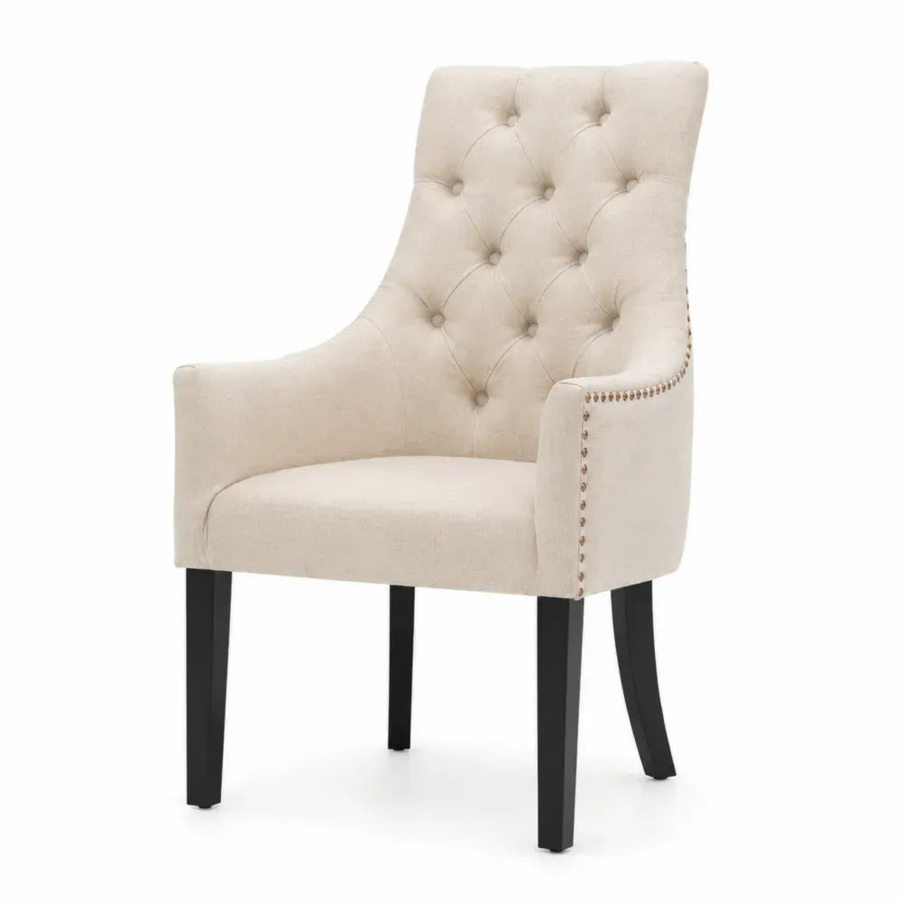 Esszimmerstuhl Massivholz mit Leinenbezug Beige