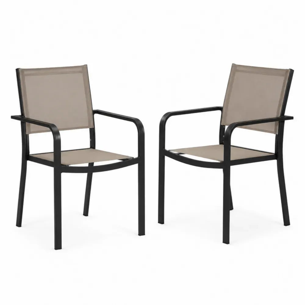 2er Set Gartenstühle Aluminium Textilene Braun/Schwarz
