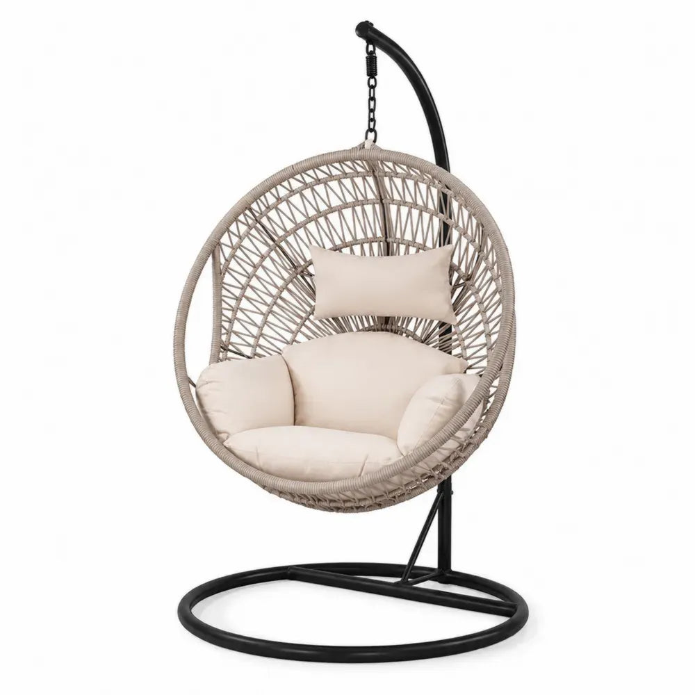Hängesessel aus Polyrattan mit Stahlgestell, Beige