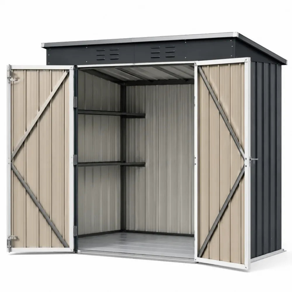 Metall Gartenhaus mit Doppeltüren 213x130x173 cm Zinkstahl Grau/Beige