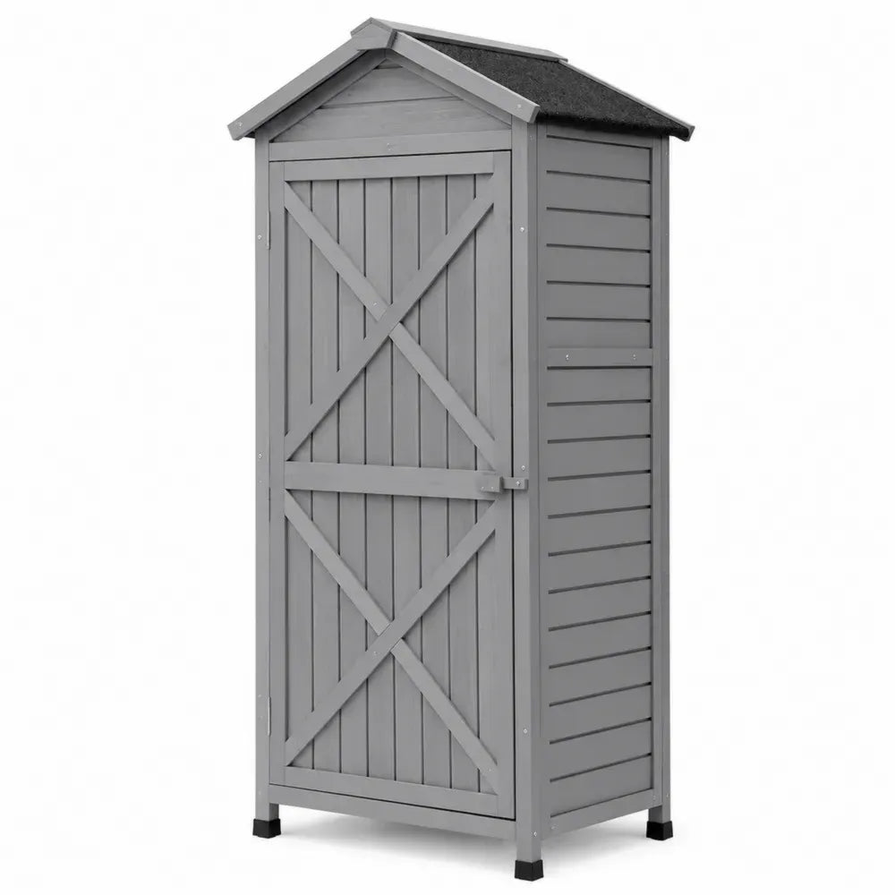 Gartenschuppen Holz Grau Einzelne Tür 90 x 60 x 210 cm