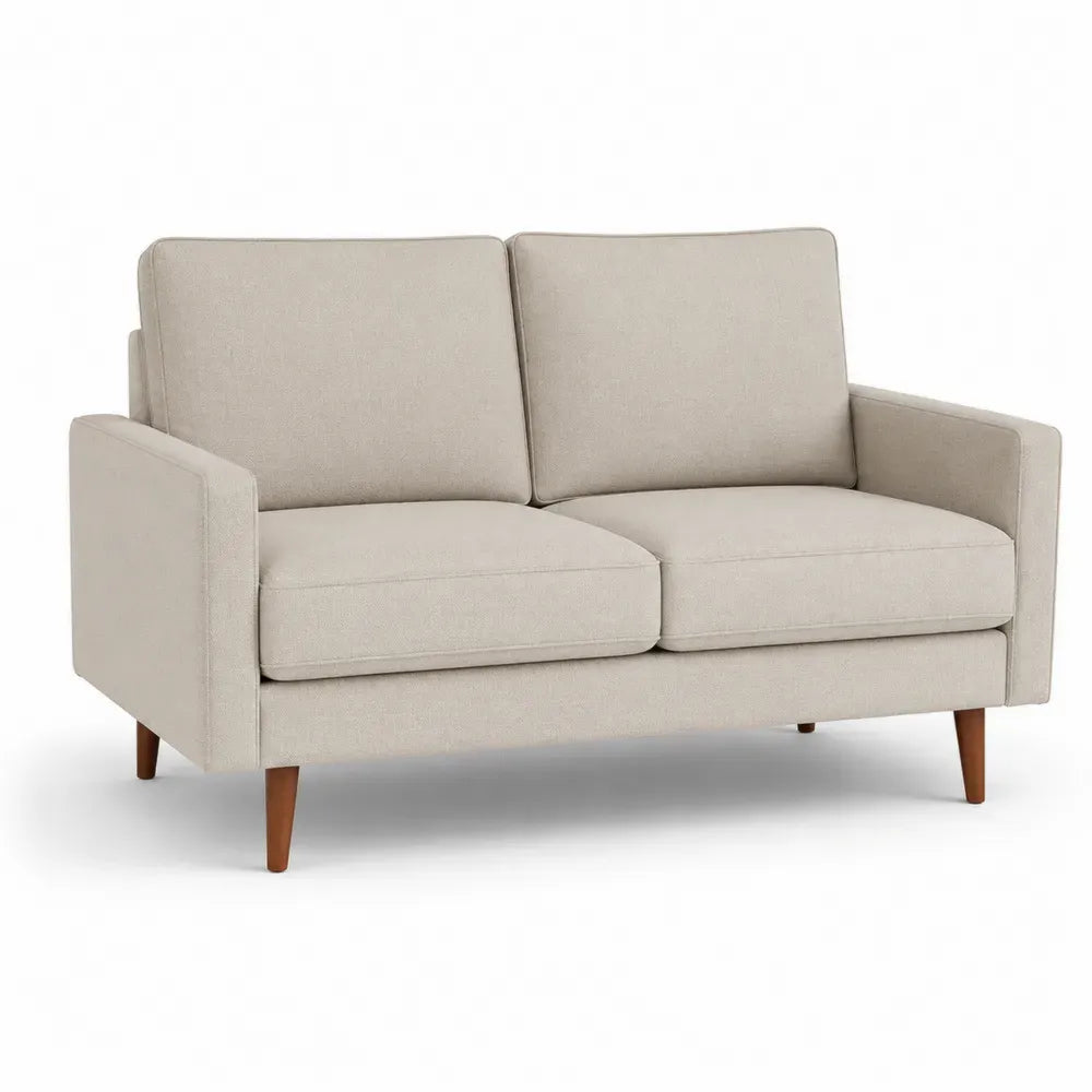 2-Sitzer Sofa Stoff mit Eichenholzbeinen Beige