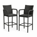 2er-Set Barhocker aus Rattan und Stahl Schwarz