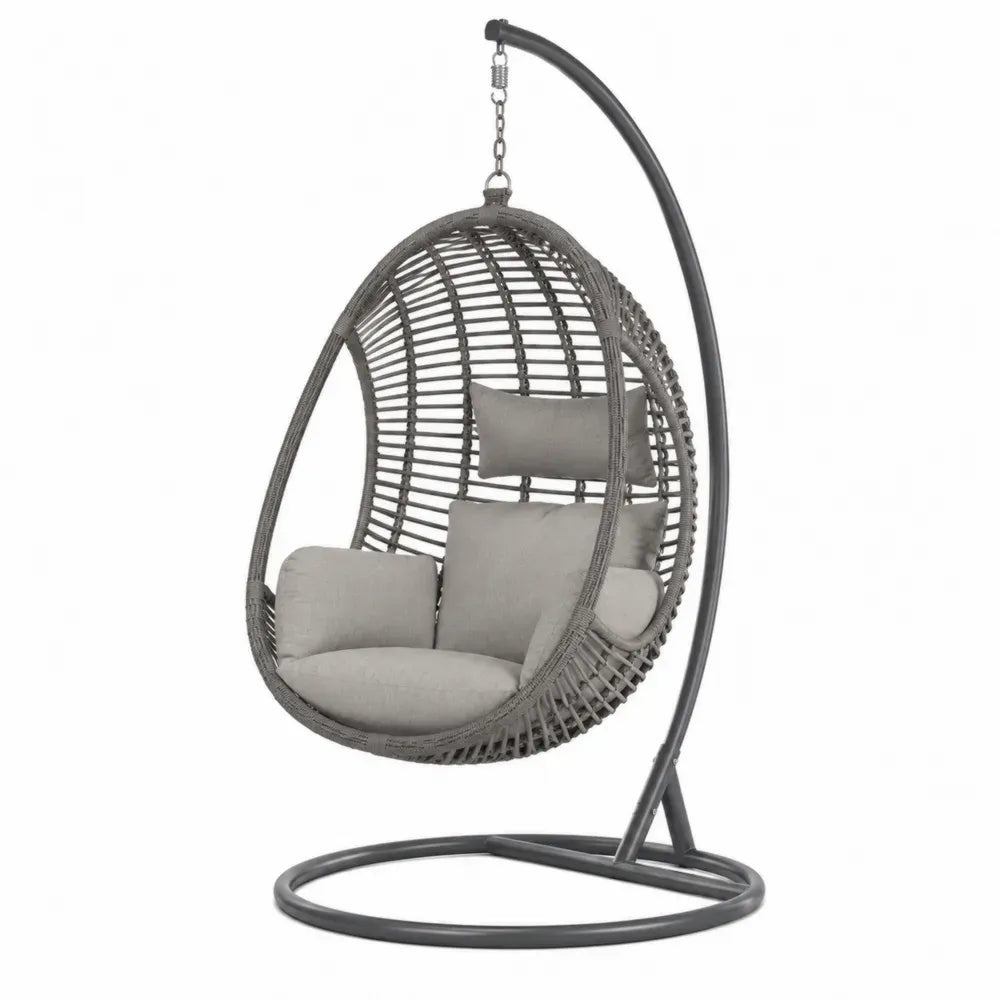 Rattan-Hängesessel mit Stahlrahmen Grau 195cm