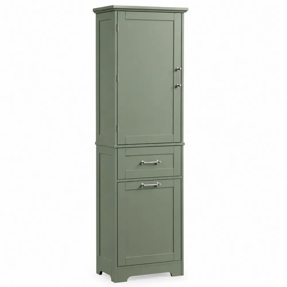 Hoher grüner Schrank aus MDF mit Metallgriffen 40x30x180 cm