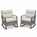 2-teilige Garten-Schaukelstühle Aluminium Polyrattan Grau Beige
