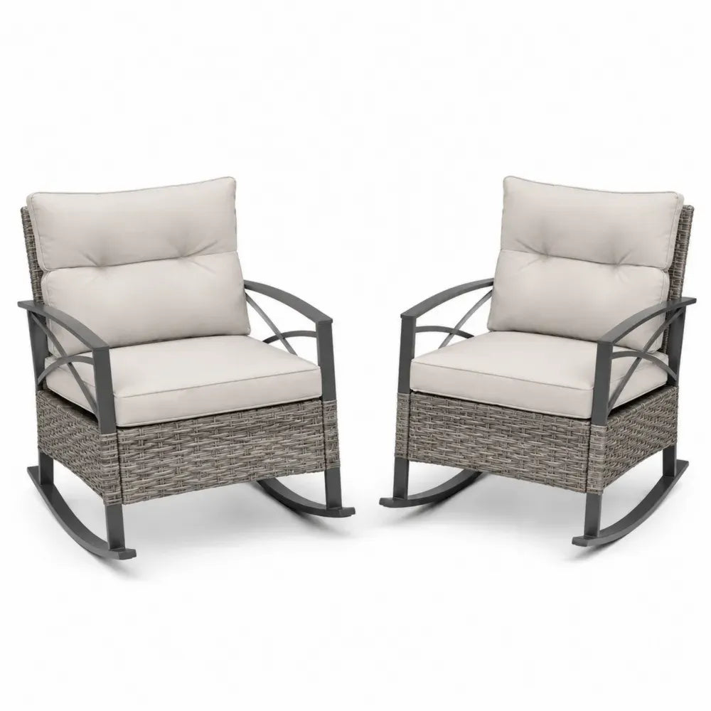 2-teilige Garten-Schaukelstühle Aluminium Polyrattan Grau Beige