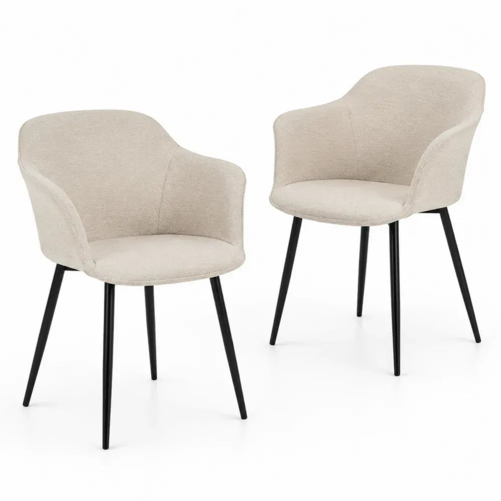 Zwei Esszimmerstühle aus Polyester mit Metallbeinen Beige