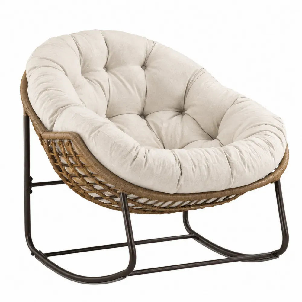 Papasan Sessel mit Baumwollkissen und Metallgestell