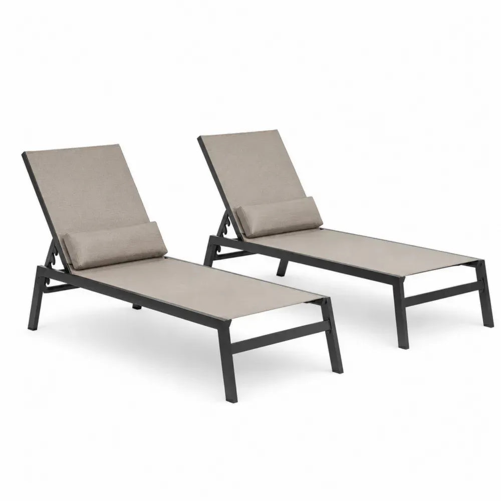 2er Set Sonnenliegen Aluminium/Textilen Beige 200 cm