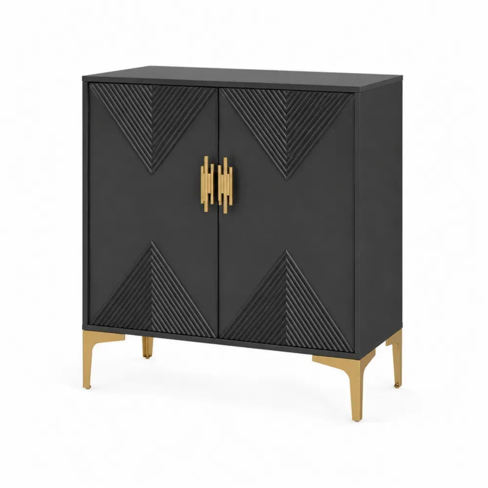 Schwarzer Holzschrank mit goldfarbenen MDF und Metallbeinen