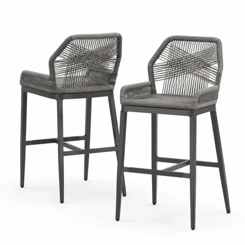 Set aus 2 Barhockern Grau Aluminium Polyesterseil Sitzhöhe 75 cm