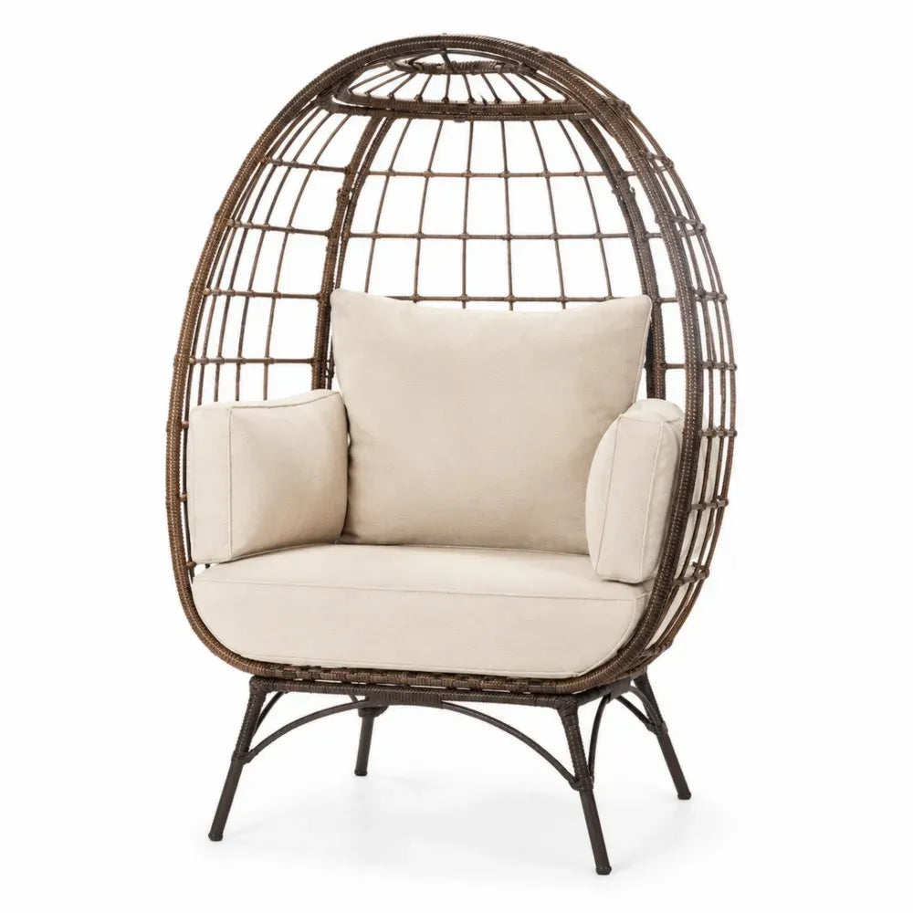 Rattan-Eierstuhl mit Metallrahmen und Polyethylen-Geflecht