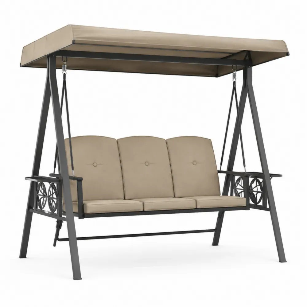 Garten-Schaukelstuhl 3-Sitzer aus Stahl Beige