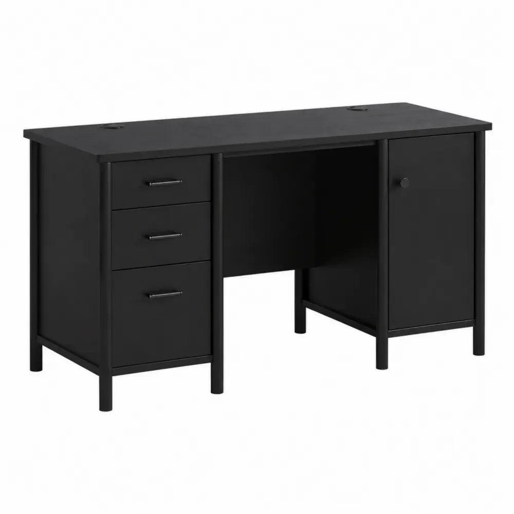 Schreibtisch aus MDF mit Schubladen und Schrank Schwarz 140x60x75 cm